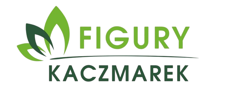 Logo firmy "Figury Kaczmarek", z trzema zielonymi liścmi.